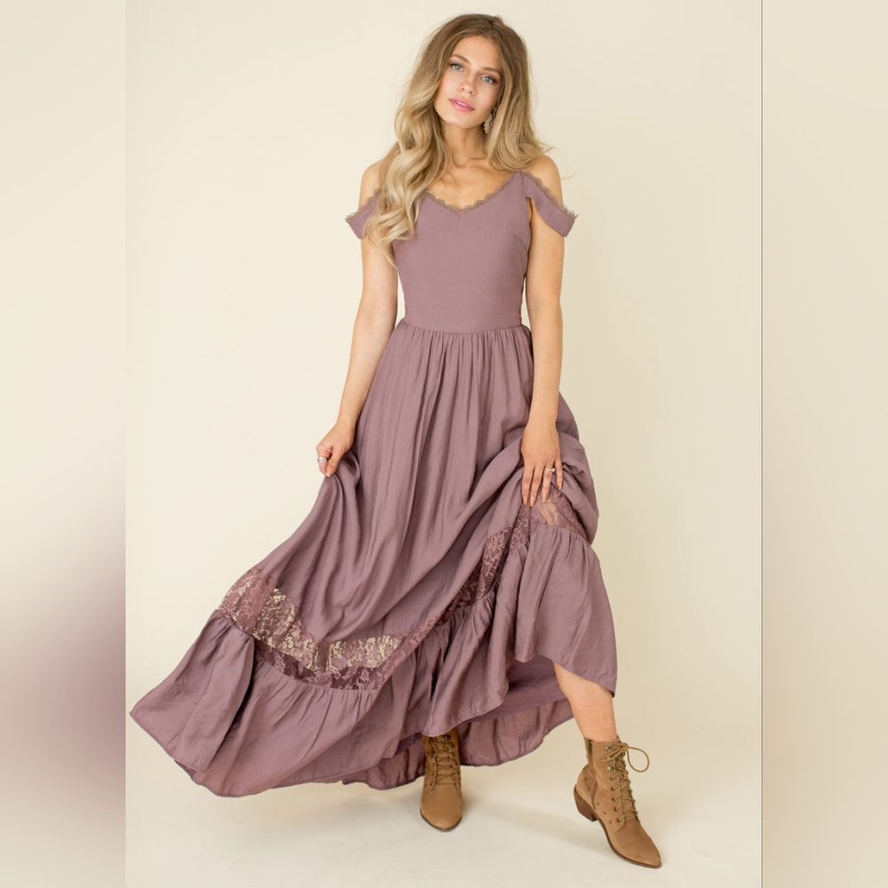 Elegant Mauve Off-Shoulder Dress
